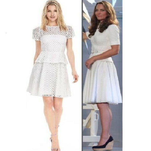 🎊HP🎊 Banana Republic White Lace Peplum Dress Kate Middleton Inspired - Picture 1 of 14